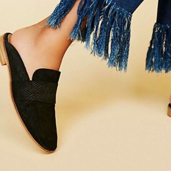 Free People At Ease Mule Black Texture Slip On Loafer Flat Round Toe Sue… - Picture 9 of 9